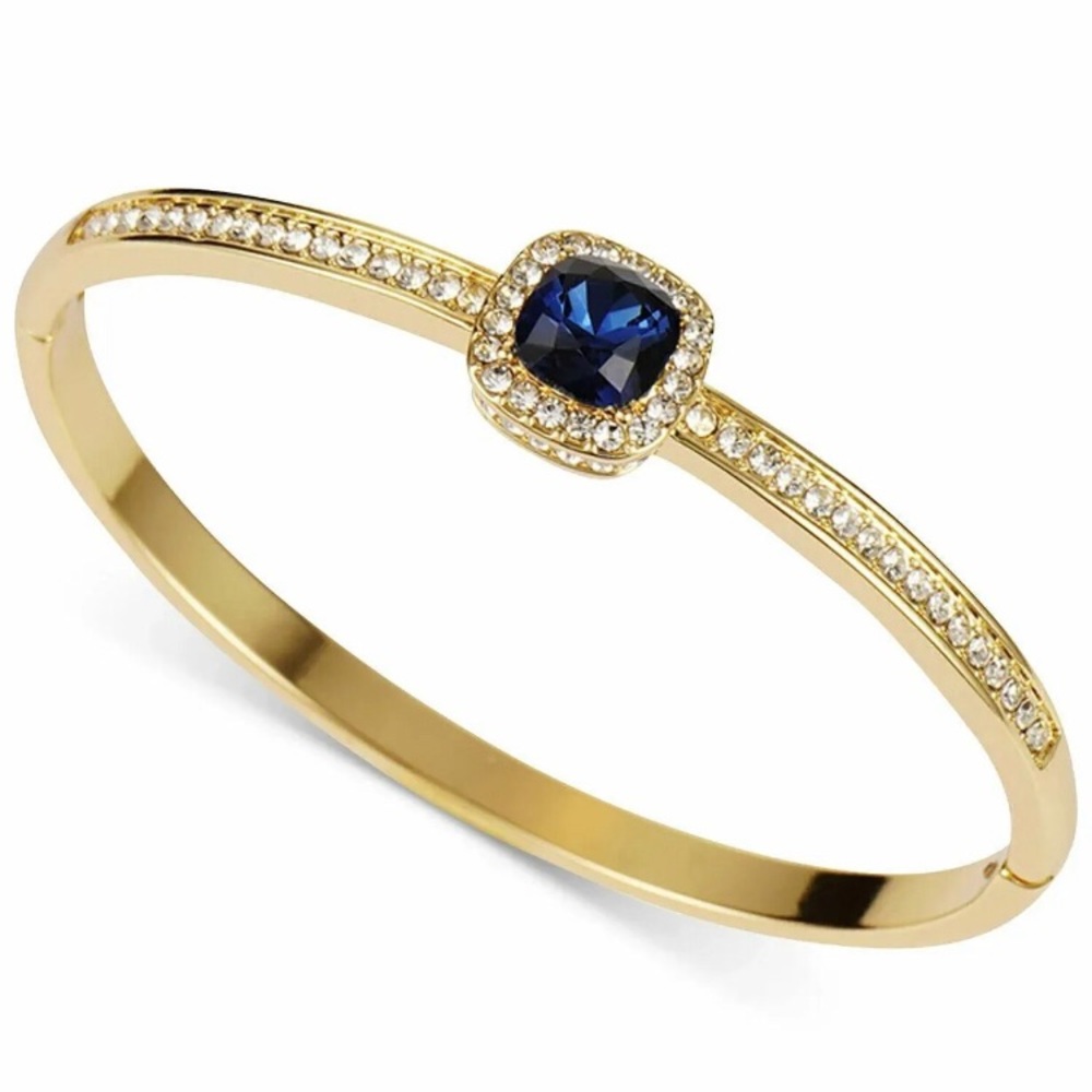 Charter Club Blue Stone Halo Gold Tone Pave Colored Crystal Bangle Bracelet